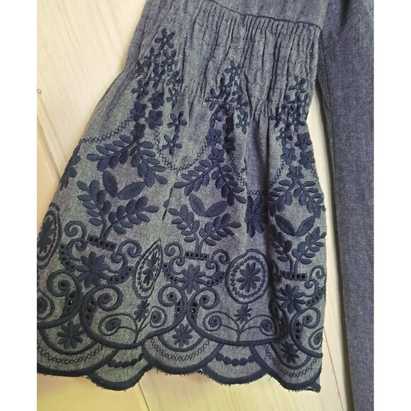 Eliza J Chambray Mini Dress Embroidered 3/4 Bell Sleeves Lined Size 4 - Picture 4 of 14